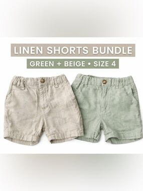 Boys Linen Shorts Bundle Size 4 Class Club Green Beige Summer Easter Outfit